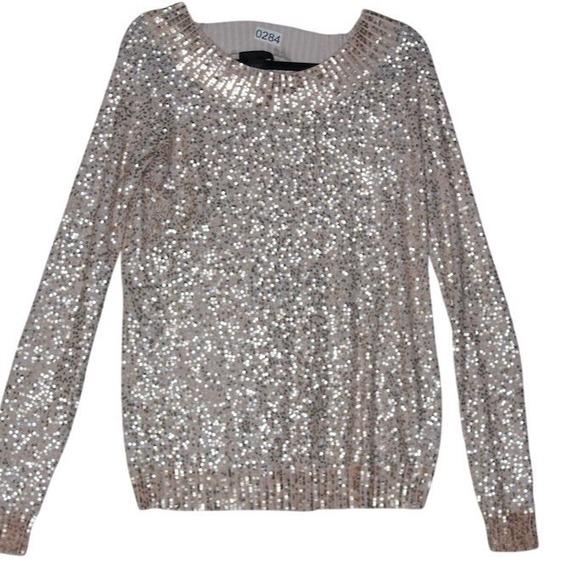 Donna Karan Sweaters - Donna Karan Vintage Sweater Womens L Silver Metallic Sequin Knit Pullover Top
